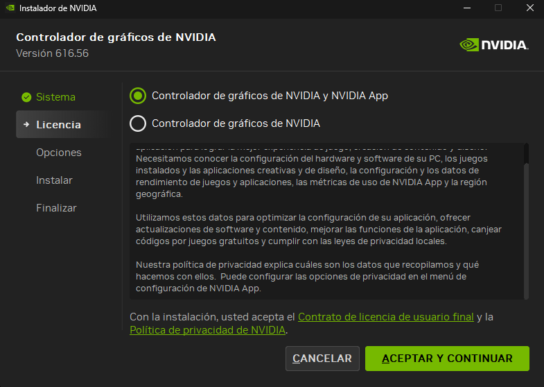 Instalación del controlador NVIDIA